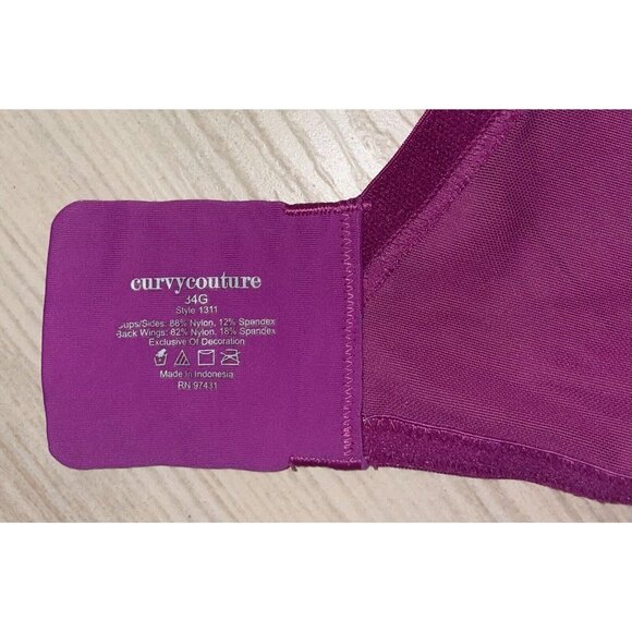 Curvy Couture 1311 Unlined Full Coverage Bra Mesh Sheer UW Womens 34G Purple - Picture 6 of 6